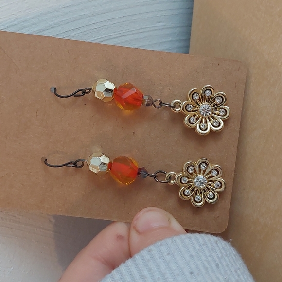 Homemade Flower Dangle Earrings - Picture 3 of 3